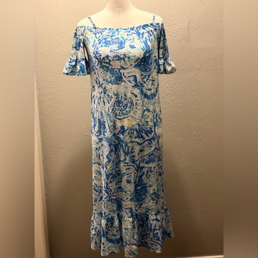 Lilly Pulitzer Girls Dress L 8-10 Long Clarey Maxi Bennet Blue Salty Seas